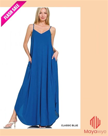 Zenana Woven Crinkle Cami Maxi Dress with Side Pockets