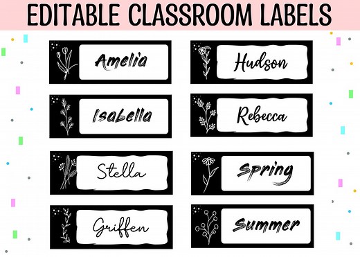 Black and White Classroom Labels, Student Name Tags, Printable Classroom Supplies Labels, Editable - Etsy