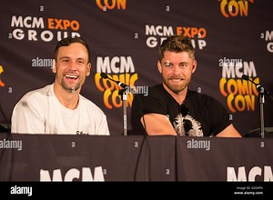 London, UK. 28 May 2016. Actors Nick Blood and Luke Mitchell. S.H.I.E.L.D. actors Elizabeth Henstridge, Nick Blood and Luke Mitchell are joined by Agent Carter's Lotte Verbeek in a panel discussion at the MCM Comic Con in London Stock Photo - Alamy