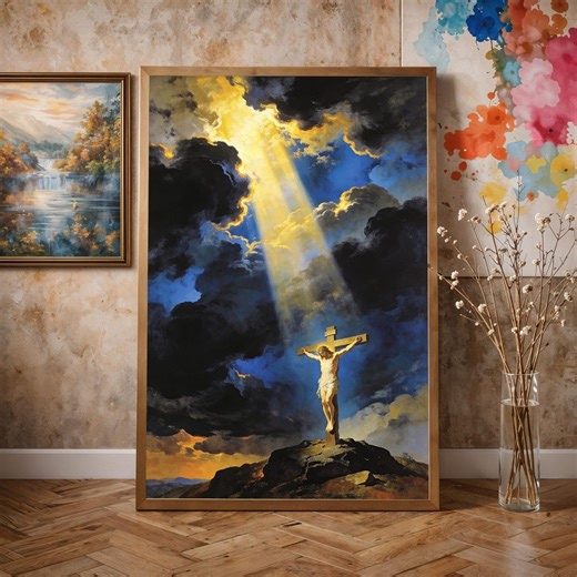 Jesus Crucifixion Wall Art Print, Cross of Calvary Christian Painting (300 DPI JPG Digital Download) - Etsy