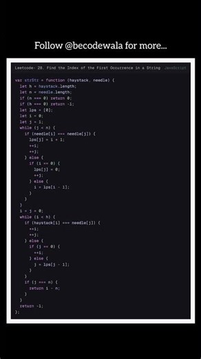 LeetCode 28 🔥 Find First Occurrence Using KMP Algorithm | JavaScript