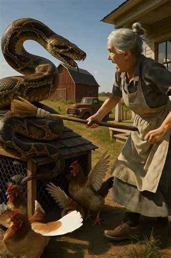 Heroic Farmer Woman Protects Chickens from Python Attack
