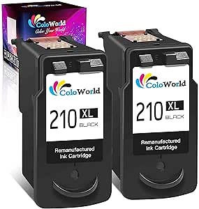 ColoWorld Remanufactured 210XL Black Ink Cartridge Replacement for Canon 210 PG-210XL for Pixma MX410 MX350 MP250 MP495 MX330 MX340 MP280 MP480 MP490 Printer (2 Black, 2 Pack)