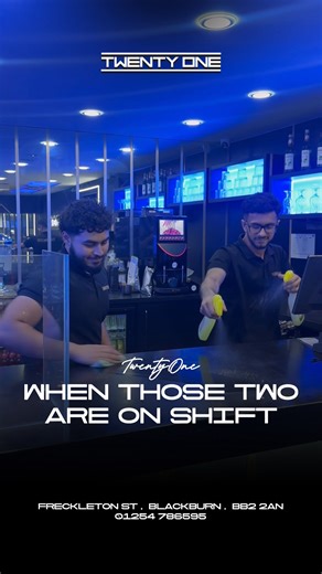 TwentyOne on Instagram: "When those two end up on the same shift… chaos guaranteed 😭 📍 Freckleton St, BB2 2AN ⏰ Open From 5pm Everday ☎️ 01254 786595 🔗 www.21twentyone.co.uk #twentyone #explore #blackburn #blackburnfood #lounge #foodinblackburn #foodlover #foodstagram #viral #worklife"