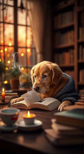 Adorable Dog Reading Books in Library #viral #trending #youtubeshorts #reels #shorts