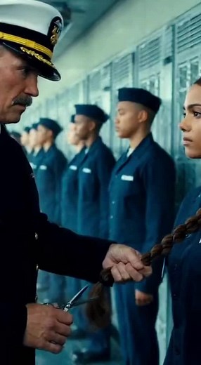 The Naval Commander Cut Off Her Long Hair — Then Froze When He Saw the Tiny Mark on the Back of Her Neck The sound of scissors sliced through the silence. 😱 😱 Snip. Snip. Strands of chestnut hair fell to the steel floor like waves breaking against the hull. Inside the training hall of Naval Command Base Norfolk, a hundred recruits stood at attention — their reflections glinting off chrome lockers, the air heavy with salt and discipline. At the front stood Commander Briggs, a man whose uniform 