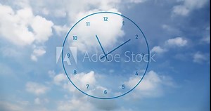 Loop blue sky with time clock animation.