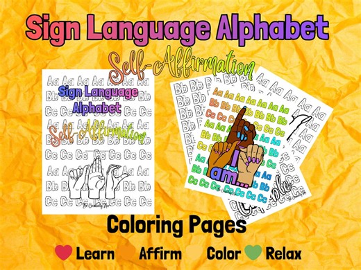 Sign Language Alphabet Self-affirmation Coloring Pages | Printable | PDF Download - Etsy