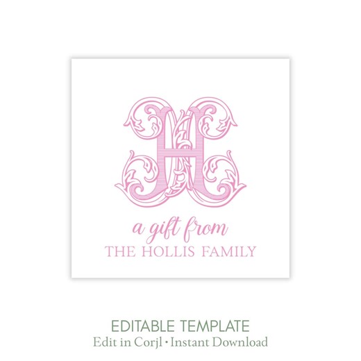Printable Monogram Gift Tag Template, Editable Personalized Gift Tag, Custom Initial Favor Tag, Hostess Gift Tag, Pink Wedding Favor - Etsy Australia