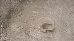 Bubbling Hot Mud Pool in Rotorua, New Zealand. Tourism destination and cosmetics ingredient.