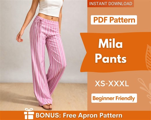Mila Pants Sewing Pattern | XS-XXXL | Flare Pants | Pants Sewing Pattern | Wide Leg Pants | Low Waist Pants Women Sewing Pattern - Etsy