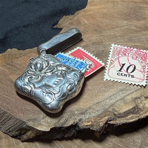 Antique Art Nouveau Repoussé Sterling Silver Stamp Safe or Vesta Case Pendant - Etsy