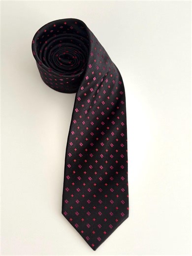 Yves Gerard Black Silk Tie, Red Geometric Pattern, Vintage Business Necktie - Etsy