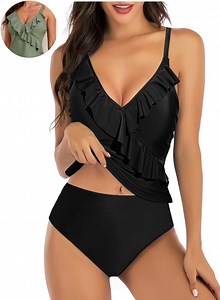 DOKOTOO Womens Two Piece Tankini Swimsuits for Women Tummy Control Bathing Suits Athletic Blouson Tankini Top with Bikini Bottom - Walmart.com