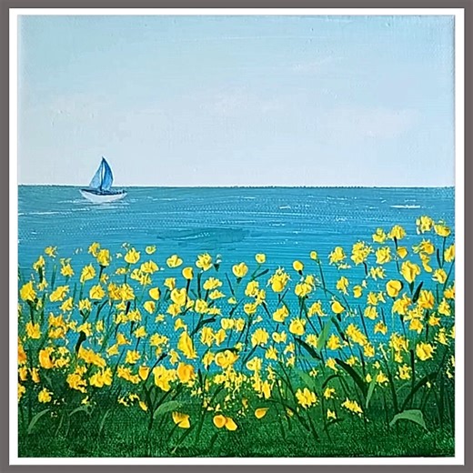 12K views · 251 reactions | Spring with Canola Flowers Acrylic Painting Color used : White, Cerulean blue, Prussian blue, Green, Sap green, Lemon yellow, Cadmium yellow IG : @eldrawingarts #art #artist #artwork #acrylic #painting #eldrawingarts #acrylicpainting #SeascapePainting | El Drawing Arts | Facebook