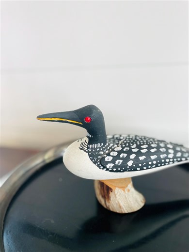 Vintage Hand Carved Wood Loon Bird Figure, Black and White With Red Eyes, Signed Arthur Finck, Halifax NS, Cabin, Coastal - Etsy