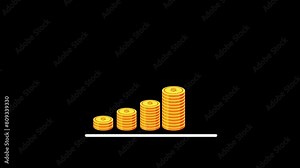 Coin graph animation,animated dollar coin graph,gold coin growth,with 4k background,green screen