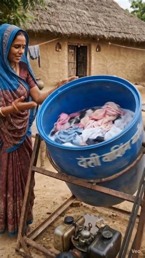 Rural Woman Using Traditional Washing Machine in Village#rurallife #village #india #indianvillage
