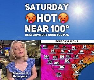 2.7K views · 63 reactions | Yup…you’re seeing that right. We’ll be very close to 100° today  There’s a heat advisory from 12 P.M. to 7 P.M. Try to find a way to stay cool, and make sure your pets are taken care of! Mother’s Day will feel even hotter with high humidity. Check out the latest ➡️ https://www.ksat.com/weather/ | KSAT 12 & KSAT.com | Facebook