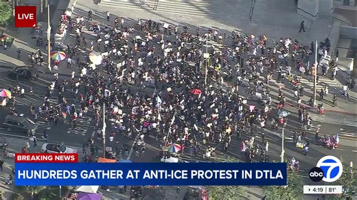 HAPPENING NOW: Hundreds of people have gathered for an anti-ICE protest in downtown Los Angeles on Saturday afternoon. | ABC7
