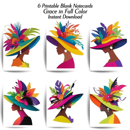 Printable Notecards, Black Woman Church Hat Art, 5x7 Greeting Cards (instant Download) - Etsy