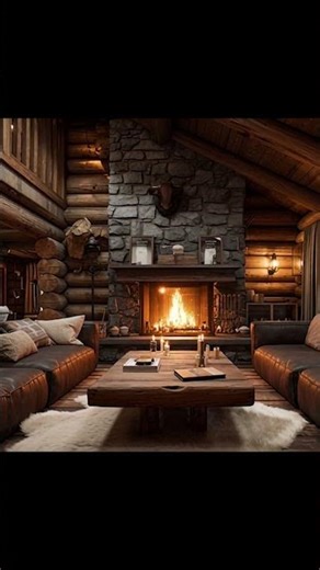 Cozy Log Cabin with Fireplace | Warm Rustic Cabin Ambience 🔥🏡#winter #relax