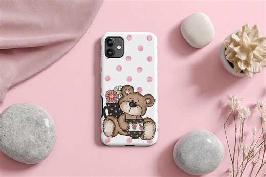 Cute Teddy Bear Phone Case | Pastel Pink Polka Dot iPhone Cover | Soft Girl Aesthetic Gift | Whimsical Cottagecore Animal Phonecase - Etsy