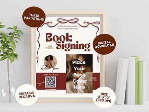 Love Romance Book Signing Poster | Book Launch Table Sign Template | 8x10" Poster Printable | Editable in Canva Digital Download - Etsy Australia
