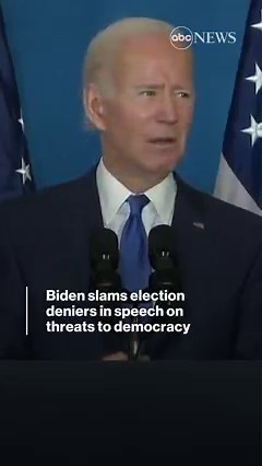 Pres. Biden, with less than a week to go until the midterms, delivered a speech condemning political violence and urging voters to protect democracy. “There are candidates running for every level of office in America…who won’t commit to accepting the results of the elections that they’re running in. That is the path to chaos in America. It’s unprecedented, it’s unlawful, and it’s un-American.” https://abcn.ws/3zG6eNj | ABC News