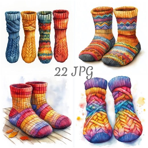 22 Knitted Socks Watercolor Clipart Set JPG, Digital Download, Junk Journals, Paper Craft, Watercolor, Card Making, Scrapbooking - Etsy