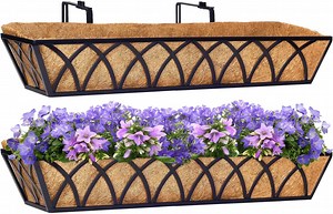 Y&M 2 Pieces 30'' Large Metal Deck Railing Planters with Coco Liner, Outdoor Balcony Porch Fence