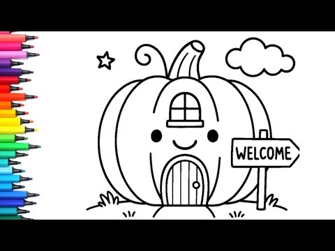 🎃 Halloween Pumpkin Hut Drawing | Easy Pumpkin House Drawing and Coloring for Kids