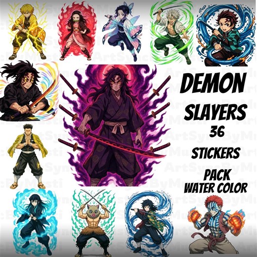 Demon Slayer Stickers Pack | Watercolor Abstract Fan Art |anime PNG Bundle | Digital Download for Cricut & Scrapbooking - Etsy