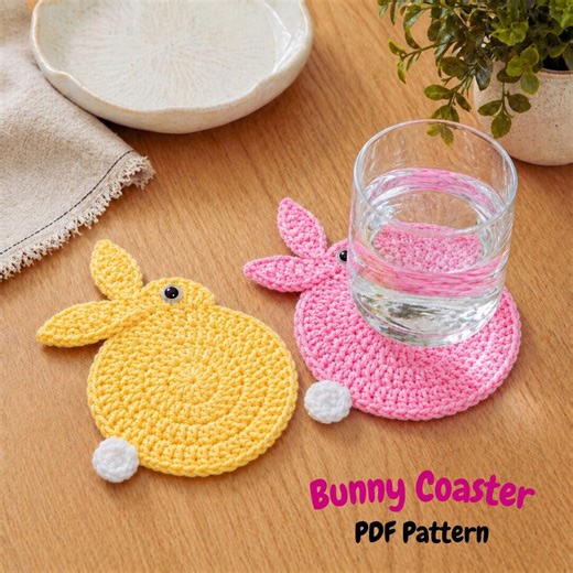 Crochet Bunny Coaster Pattern | Tea & Coffee Mug Mat PDF | Eater Table Decor Amigurumi Pattern - Etsy