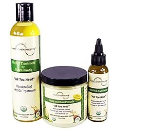 Earth's Enrichments Organic Pomade, Dry Scalp Anti-Itch Treatment and Hair Growth Oil Gift Set, USDA Organic, Each hair care product can be purchased separately