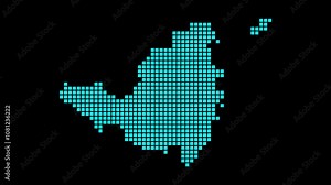Saint Martin digital map. Map of Saint Martin in dotted style. Shape of the island filled with rectangles. Captivating video.