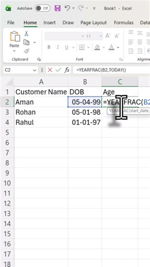 Age Calculate with new Function Yearrac must Watch #excel #education #exceltips #learn #exceltricks