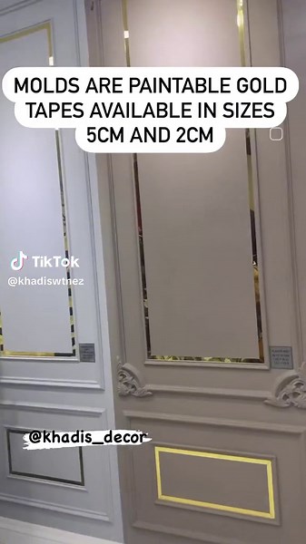 CORNICE MOLD * Polyurethane is a hard, dense, foam that is superior to wood or gypsum plaster in many ways. It can be cut, nailed, and installed just like wood molding. The molding can be painted a different color than the wall for a pop of contrast or in the same color to add texture and depth to the space. * Size : 30mm,40mm, CORNICE *Length: 8ft *Price: 70gh, 100gh and 70gh GOLD TAPES 5CM-100gh 2CM-80gh #viralvideo #fyppppppppppppppppppppppp #trendingtiktok #PU #cornice