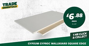 11 reactions | Quick and easy to cut, shape and fix, the Gypsum Gyproc WallBoard Square Edge is perfect for internal walls and ceilings. Get sheets for just £6.88 Ex VAT through our Trade Essentials. Available online, on the App, in-branch: https://bit.ly/3MhW1uZ #TravisPerkins #TradeEssentials #Construction #Builders | Travis Perkins | Facebook