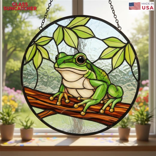 Custom Frog Stained Glass Suncatcher, Green Tree Frog Window Hanging, Nature Glass Sun Catcher Decor, Garden Lover Gift - Etsy