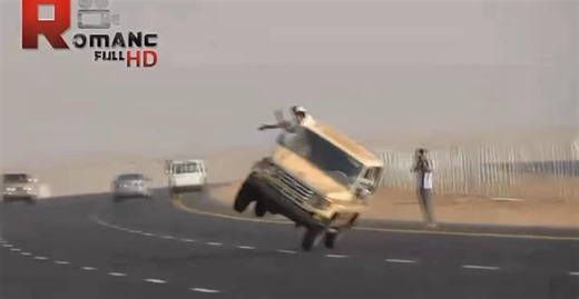 The Archives on Instagram: "Saudi Arabia's "2-wheel driving" craze known as tafheet (joyriding) or sidewall skiing exploded in the 2000s/2010s as young drivers turned endless desert highways into stunt playgrounds, balancing SUVs like Land Cruisers on two wheels at 100+ km/h while passengers hung out windows or swapped tires mid-ride. Viral clips from 2013 (Hyundai sidewall swap) and earlier hagwalah drifts went global, showcasing physics-defying balance via deflated tires, ramps, and precise st