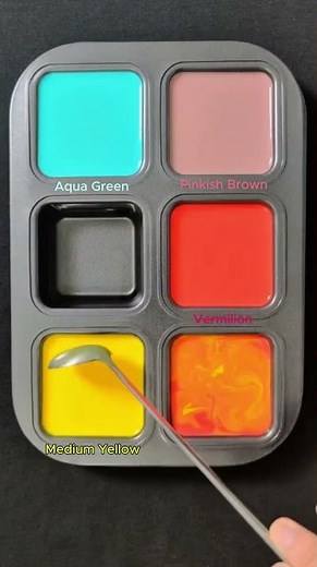 Create 3 colors from 3 colors: Aqua Green + Vermilion + Medium Yellow #asmr #mix #colors #mixing