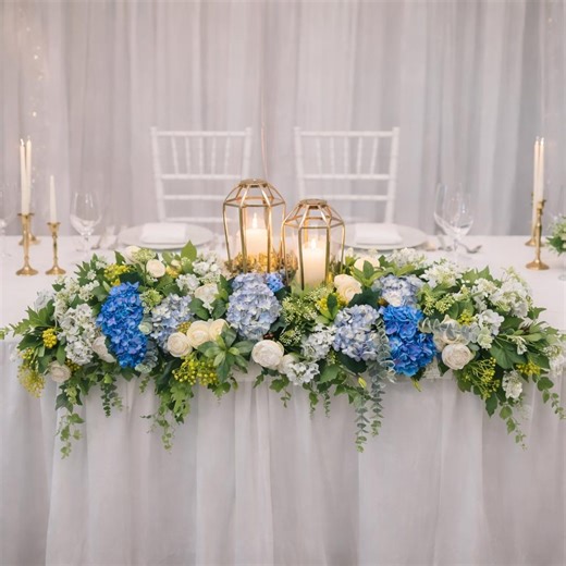 Blue Hydrangea Wedding Table Garland – Long Floral Centerpiece for Reception Table, Artificial Flower Runner, Luxury Wedding Decor - Etsy