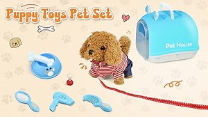 Elektronisches Haustier Hund, Hunde Spielzeug für Kinder mit Leine der Läuft und Bellt Schwanzwedelt, Pflege-Set, Interaktiver Welpe Hund Pädagogisches Spielzeug ab 3 Jahren Kleinkinder