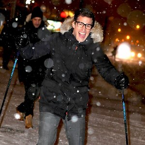 Andy Samberg Skis on the Streets of New York City—Fresh Off His Golden Globes' Win!