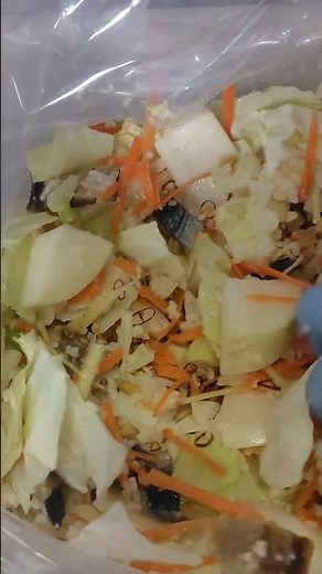 北海道の郷土料理「にしん漬け」にしんを米の研ぎ汁でうるかし1日経ったら骨を取り小さく切る。麹をふやかす。大根白菜キャベツにんじん生姜を切る。南蛮と塩とを小分け小分けで混ぜ合わせて3週間後に漬けあがり𓆝