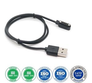 [Hot Item] Custom USB Type-a Male to Right Angle 4pin Magnetic Spring Loaded Connector Pogo Pin Charging Cable for Smartwatch Smart Wear Smart Pads Laptop