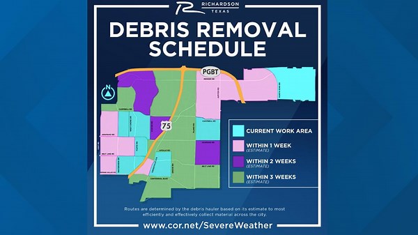 City of Richardson shares a map showing when residents can expect storm debris removal