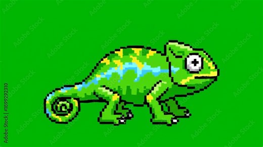 16-bit Animated Chameleon Dancing on Green Screen