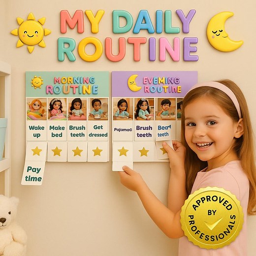 Kids Daily Routine Chart: Visual Morning & Evening Schedule With Reward Stars (printable PDF) - Etsy